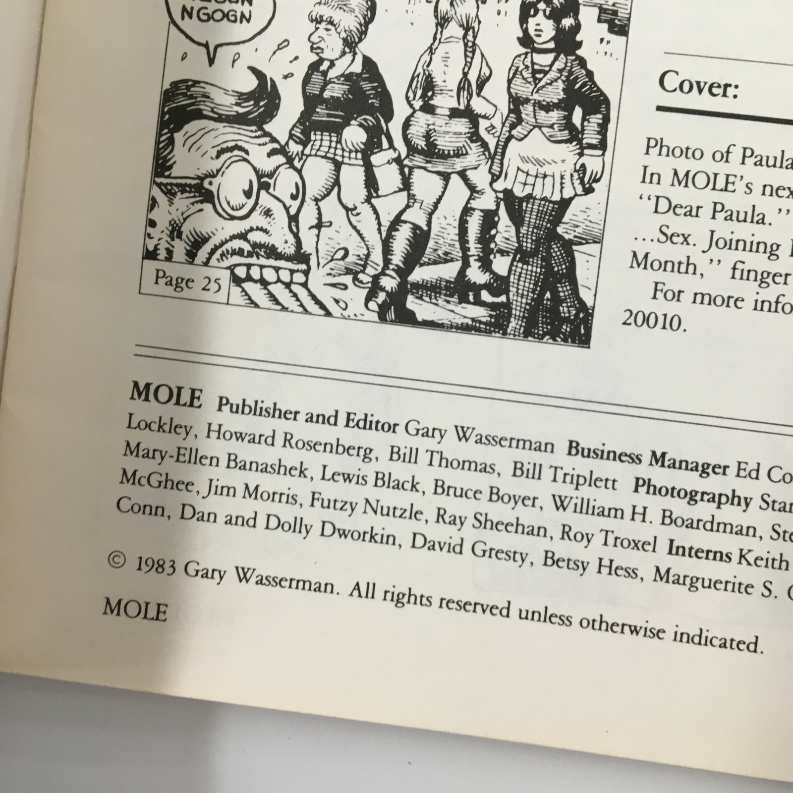 VTG Mole Magazine 1983 Pilot Issue Photo of Paula Parkinson No Label