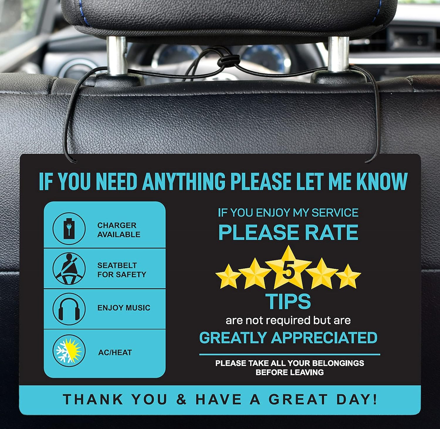 2-Pack Tips Rating Appreciated Rideshare Accessories Sign for Car Taxi – Rate Me