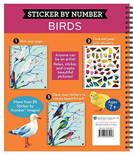 Sticker By Number Birds Art Book Spiral Bound 28 Engaging Images For All Ages