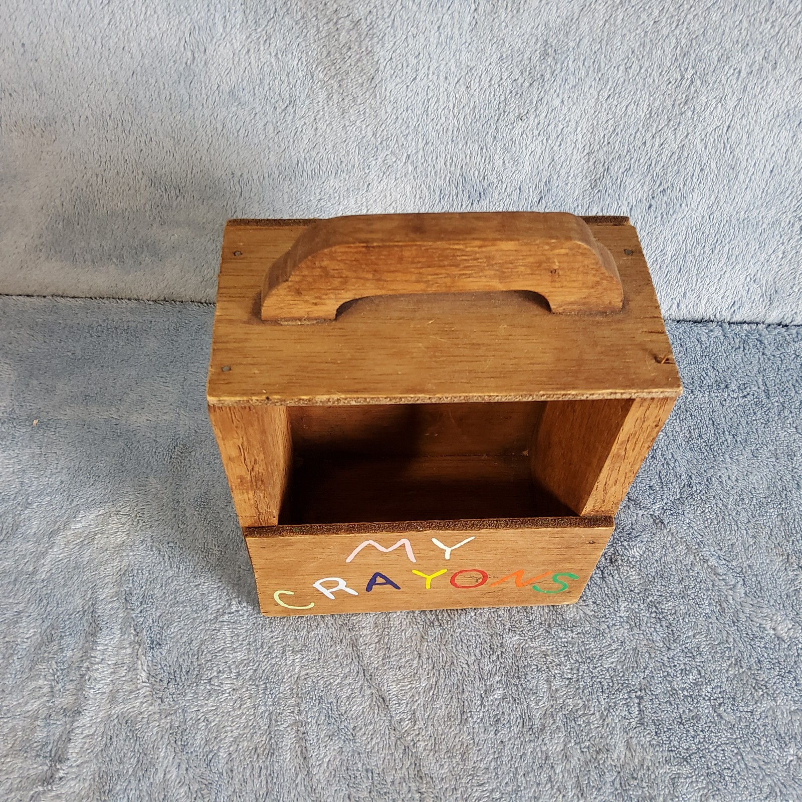 Vintage Hand-Painted Wooden « MY CRAYONS » Storage Caddy Tote Nostalgia Kids Toy