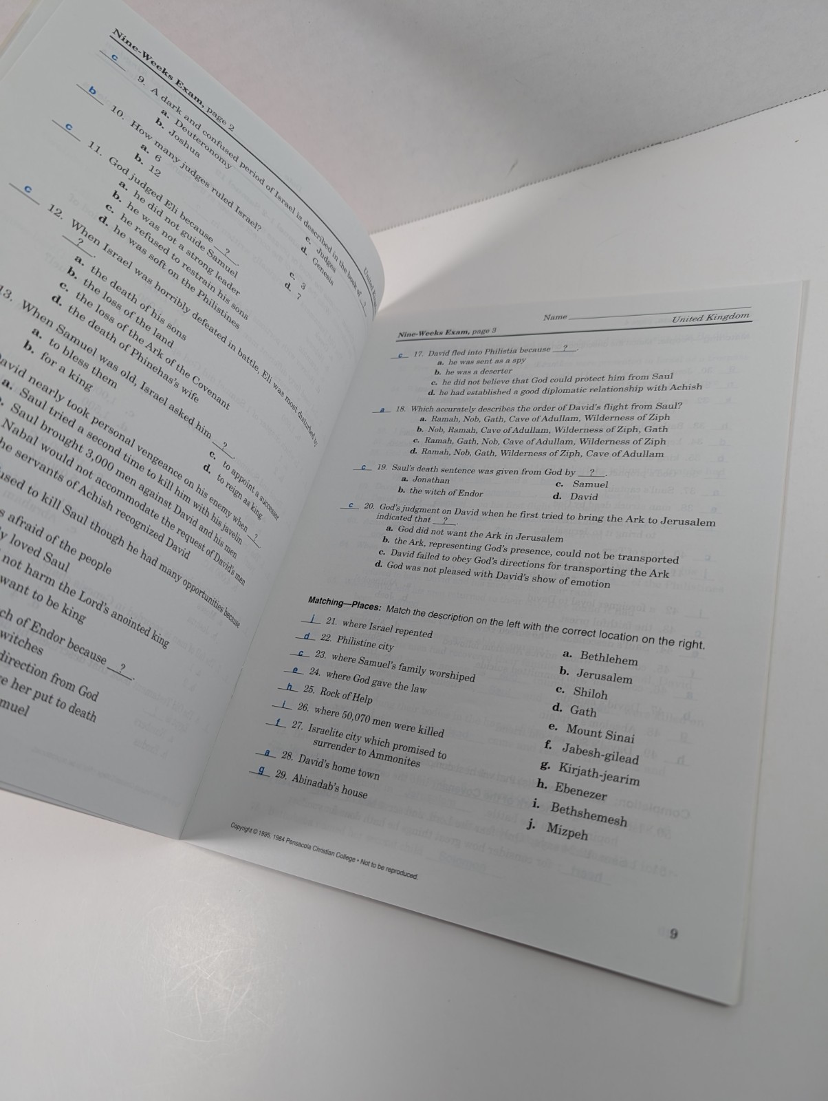 A beka Teacher Key 9 The United Kingdom Kings of Israel A Tests Quizzes Semester