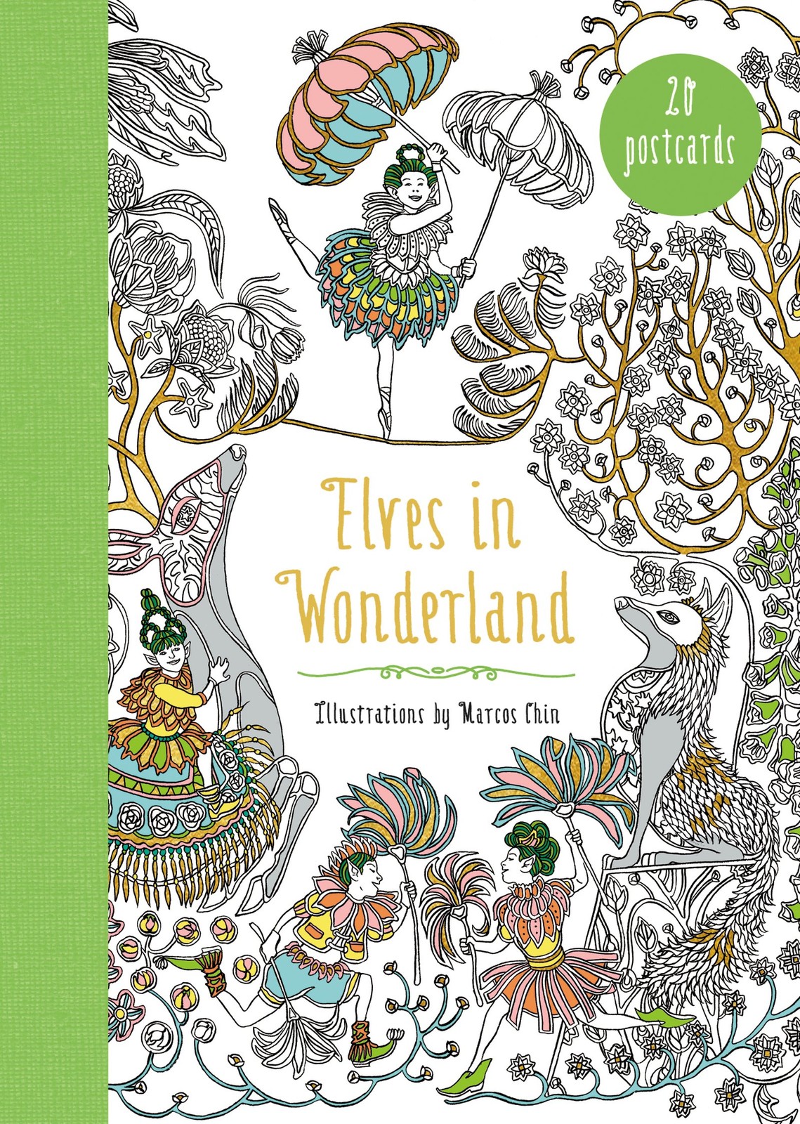 Elves in Wonderland 20 Postcards: A Coloring Book, Chin, Marcos, Excellent Book