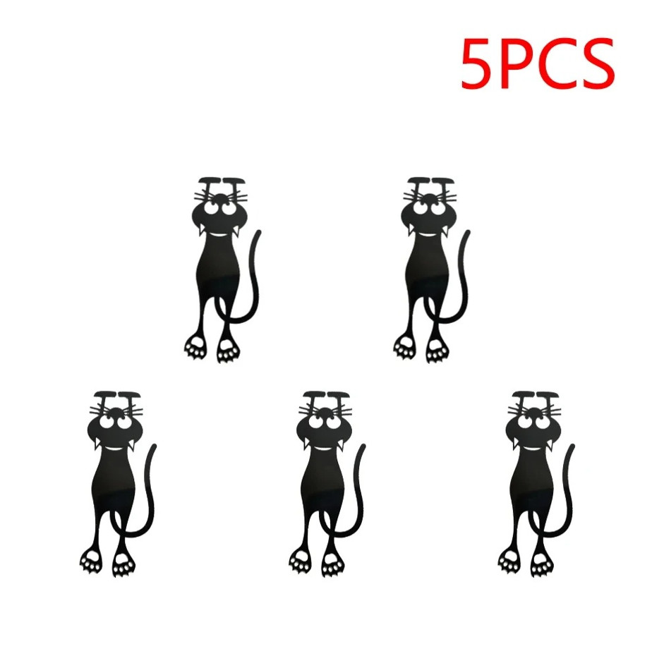 5pcs Acrylic Hollow Cat Bookmarks Creative Black Kitten Page Markers