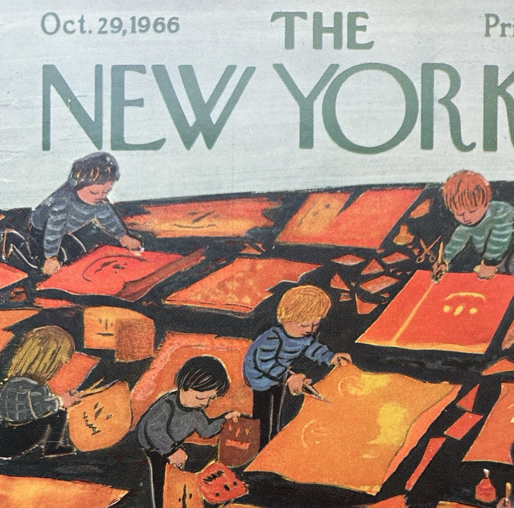 The New Yorker Magazine October 29 1966 COVER ONLY Kovarsky Kids Paint Pumpkins