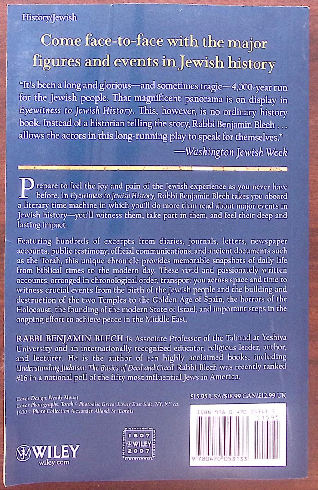 2004 EYEWITNESS TO JEWISH HISTORY RABBI BENJAMIN BLECH WILEY BOOKS B1054