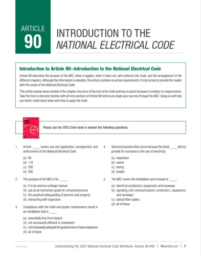 Mike Holt&rsquo;s Understanding the NEC Workbook (Art. 90-480), 2023 NEC