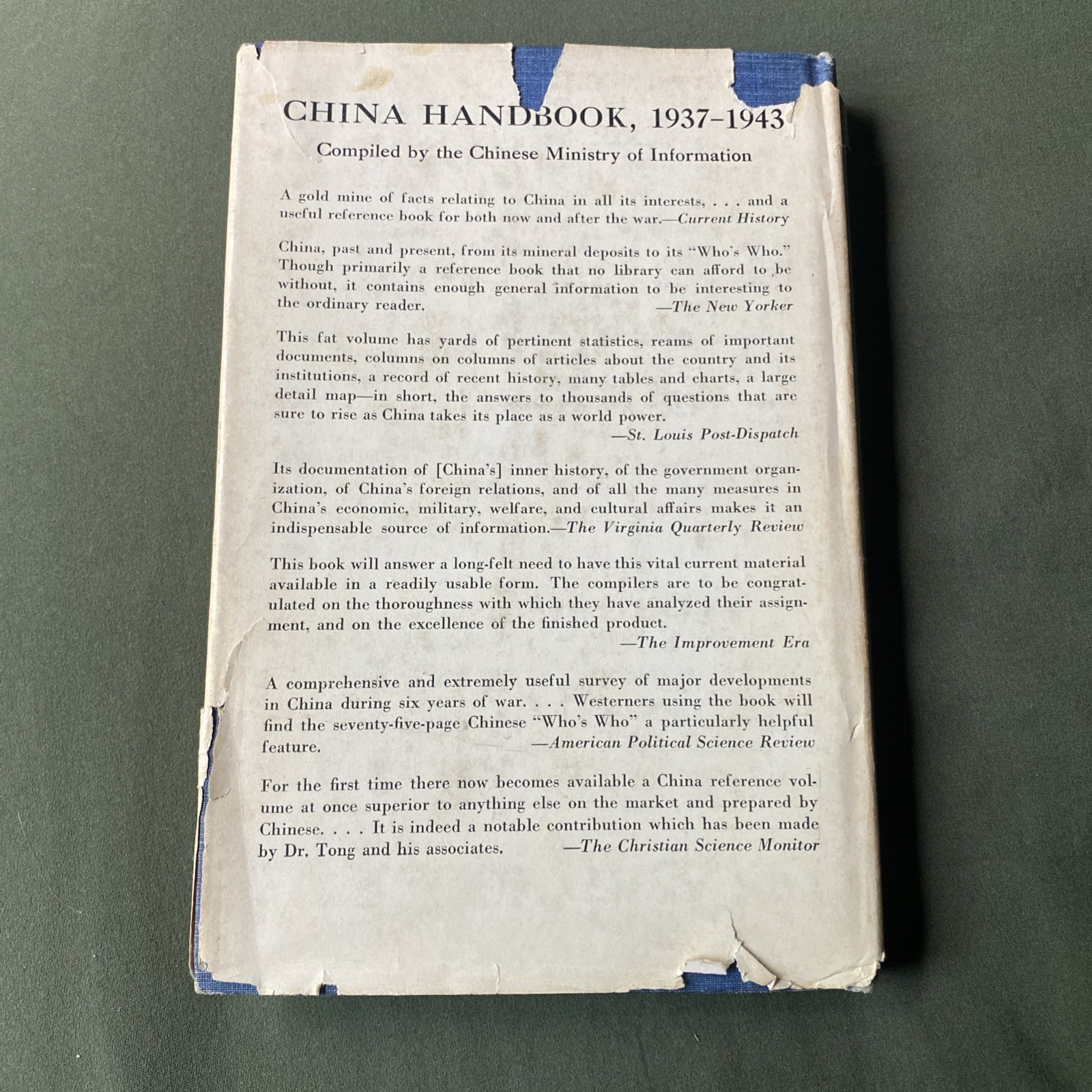 China After Seven Years of War by Hollington K. Tong HCDJ 1st Printing 1945