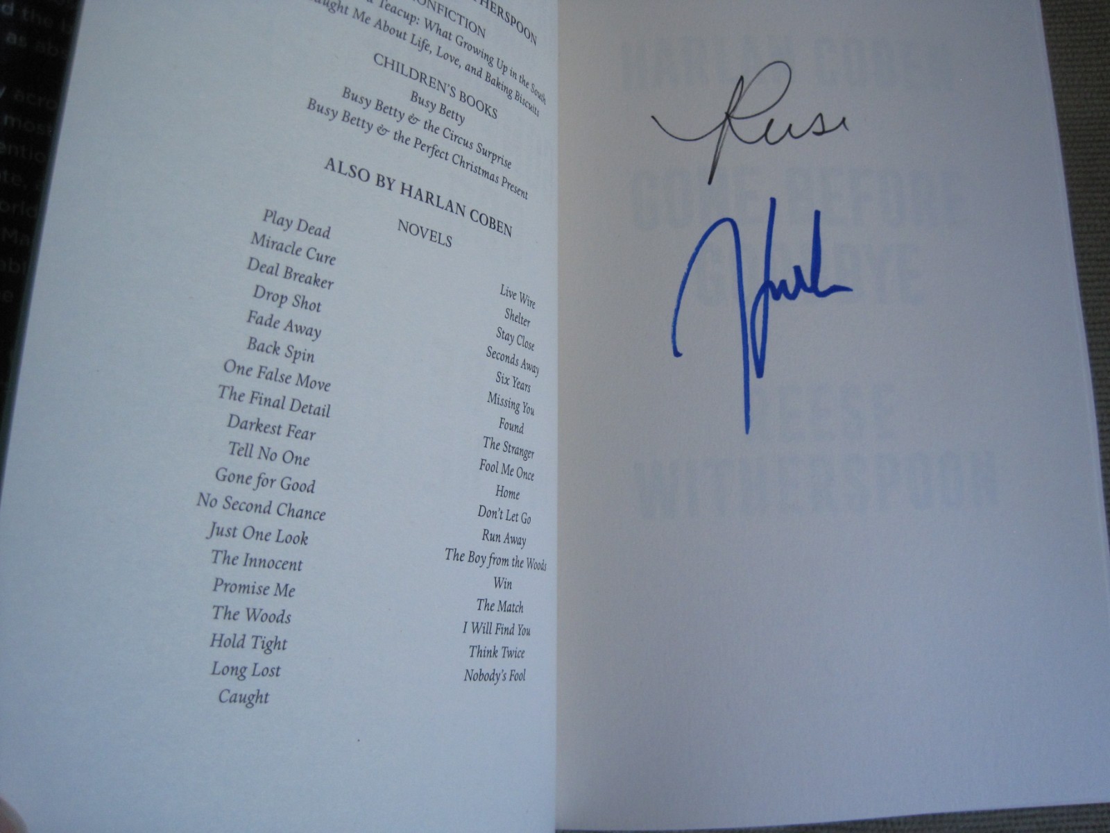 REESE WITHERSPOON HARLAN COBEN SIGNED – GONE BEFORE GOODBYE First UK Edition NEW