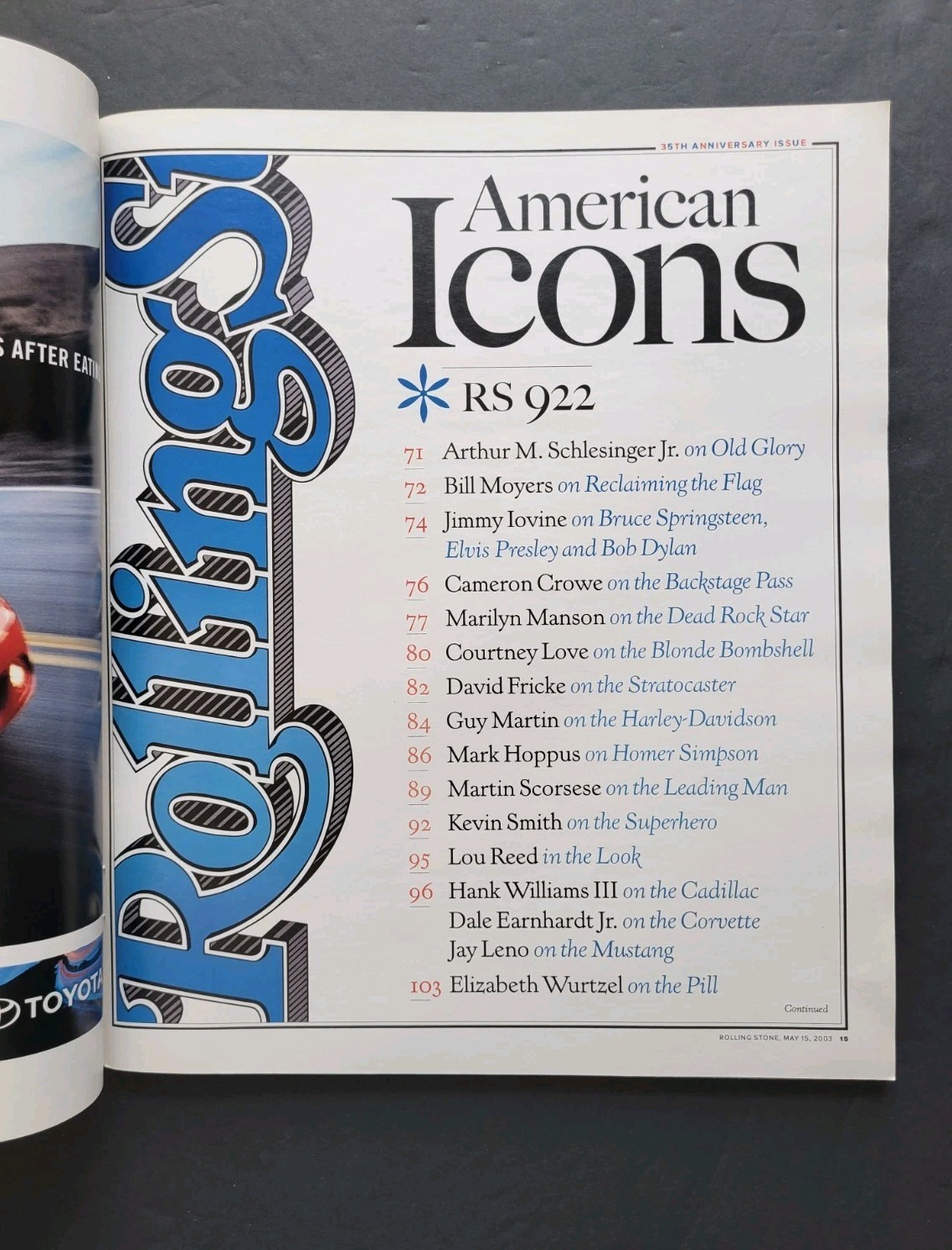 Rolling Stone Magazine Issue 922 May 15 2003 American Icons NEWSTAND COPY