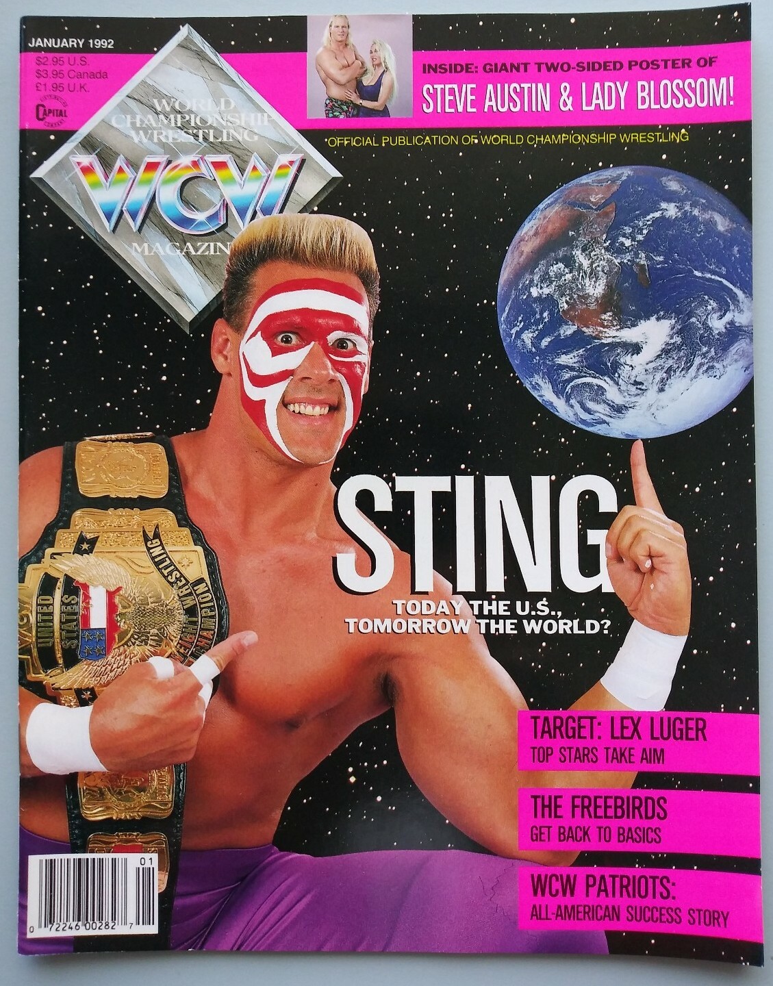 WCW Wrestling Magazine January 1992 Sting Cover Steve Austin Poster New WWF WWE