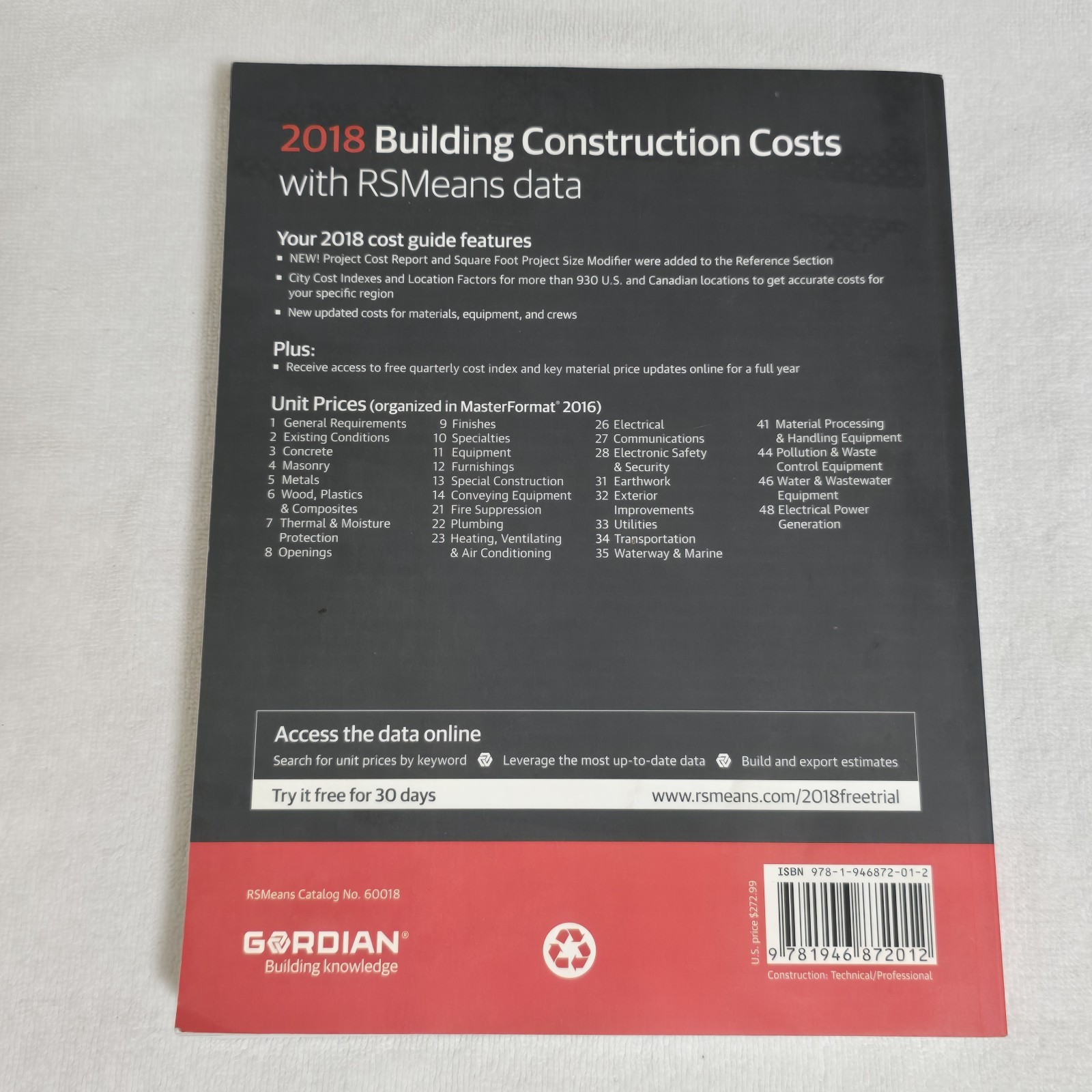 Gordian Building Construction Costs with RSMeans Data Book 2018 76th Annual Ed