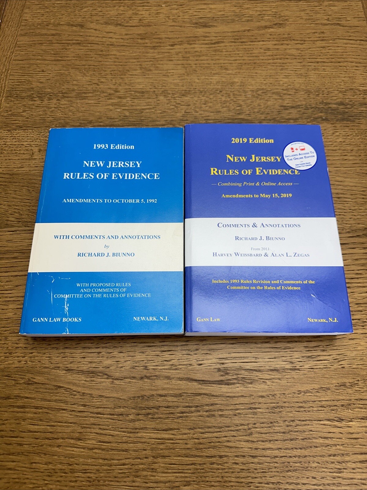 1993 & 2019 Edition New Jersey Rules of Evidence 2 Lot Paperback Gann Law Books