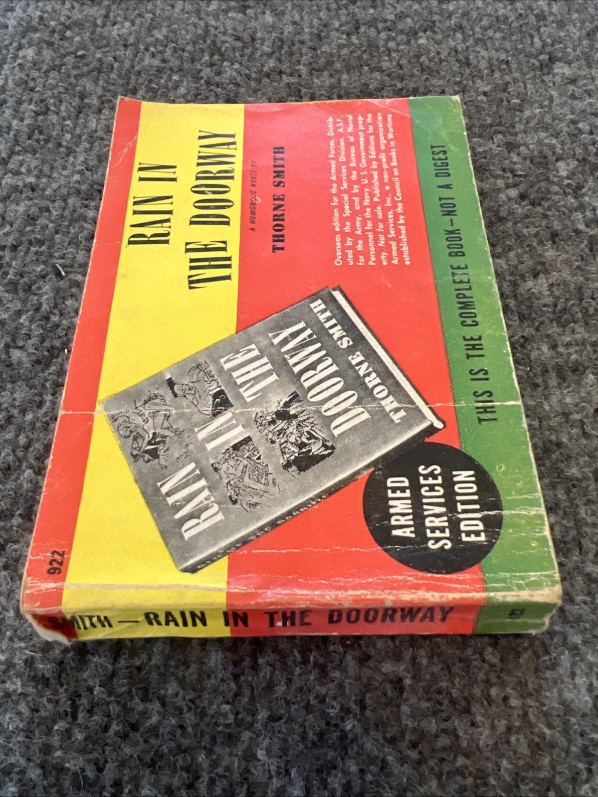 ARMED SERVICE Edition #922 Rain In The Doorway Thorne Smith 1933 Paperback