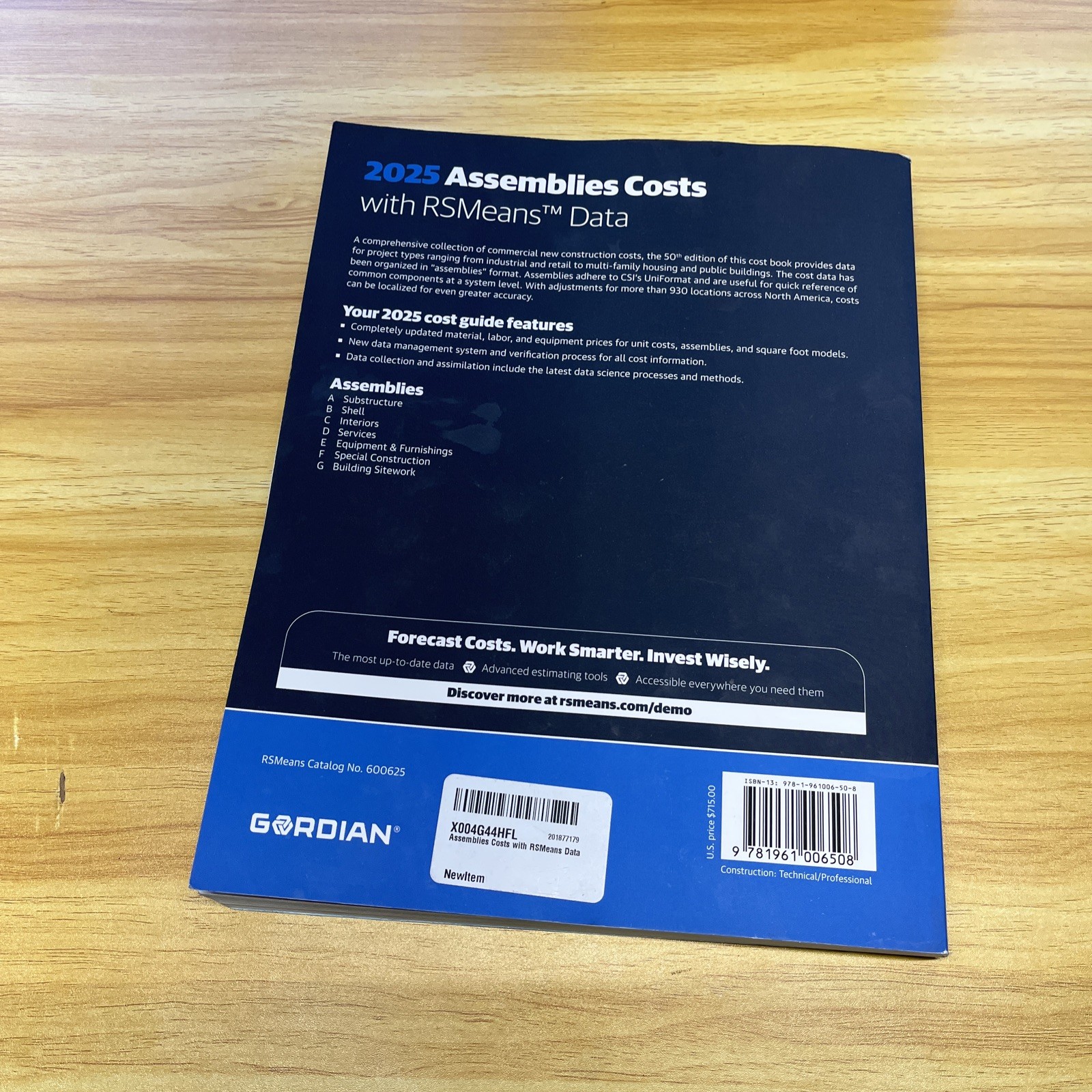 2025 Assemblies Costs with RSMeans Data Gordian 50th Annual Edition Brand New
