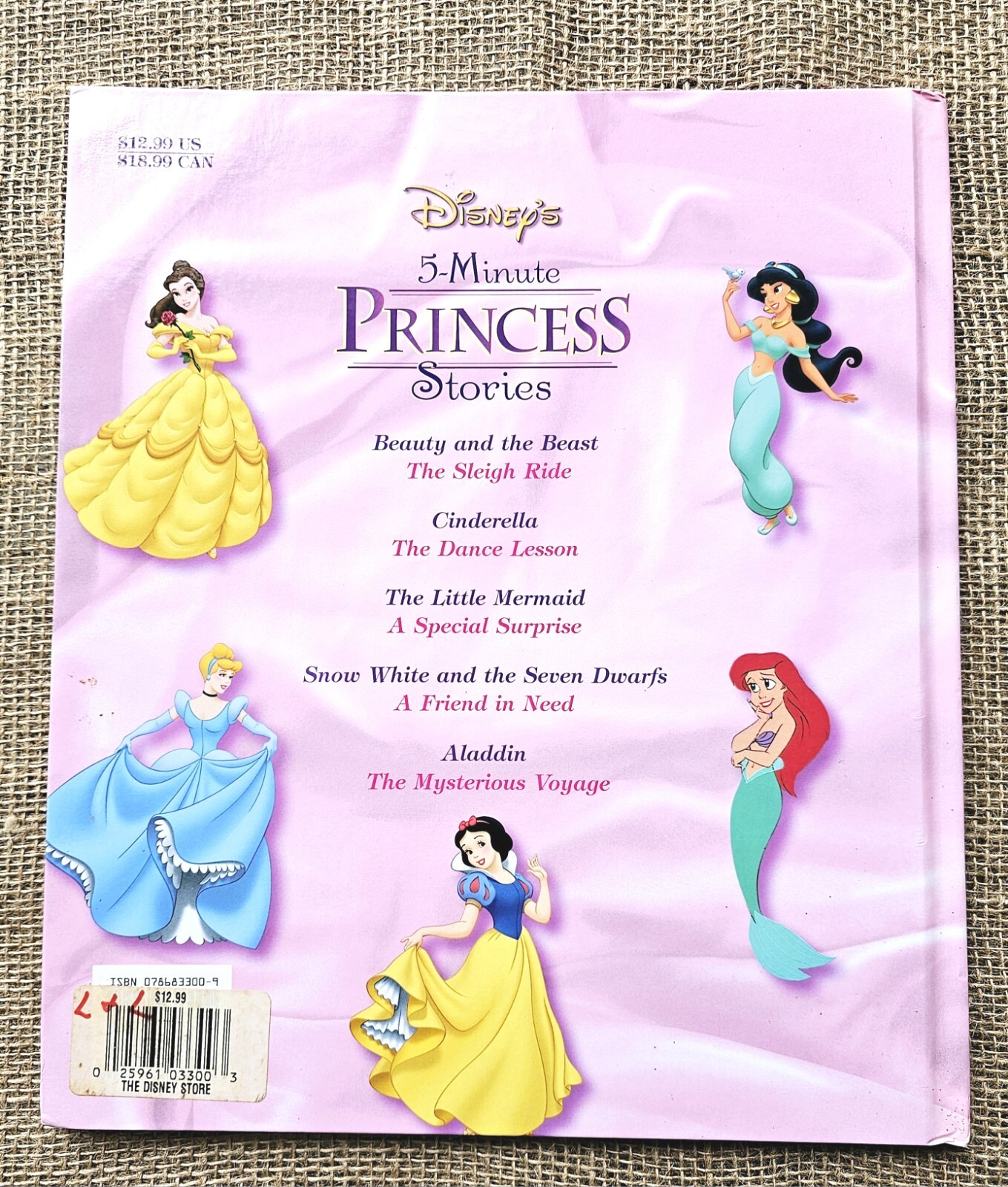 2001 Disney Store 4 Minute Princess Stories HB Book 12.25&Prime;x10.5&Prime;