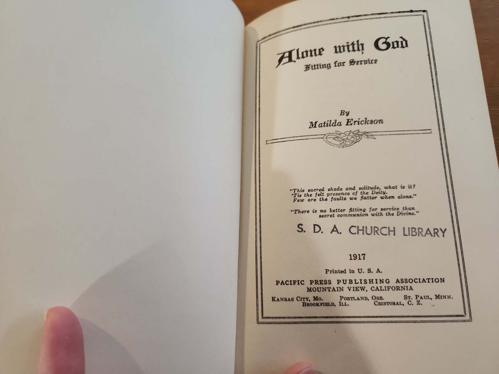 Alone With God Matilda Erickson 1917 Pacific Press SDA Antique Hardcover